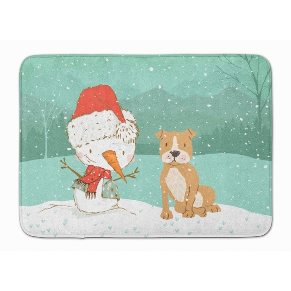 Carolines Treasures Brown Staffie Snowman Christmas Machine Washable Memory Foam Mat CK2076RUG - main